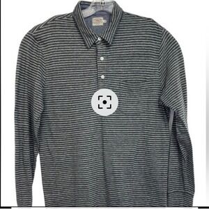 Faherty Mens Large Long Sleeve Striped Polo Shirt Grey White Cotton Blend (Z8)